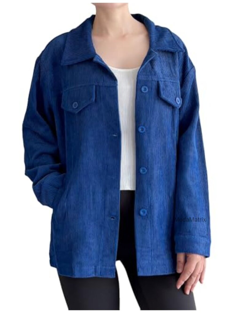 Corduroy Jacket Womens Button Down Long Sleeve Shacket Casual Coat with Pockets